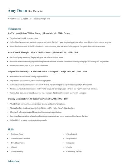 Sex Therapist Resume