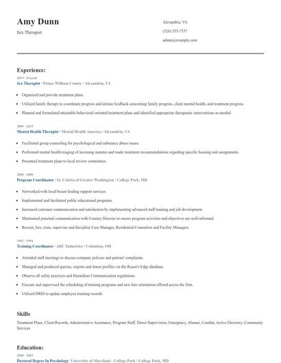 Sex Therapist Resume