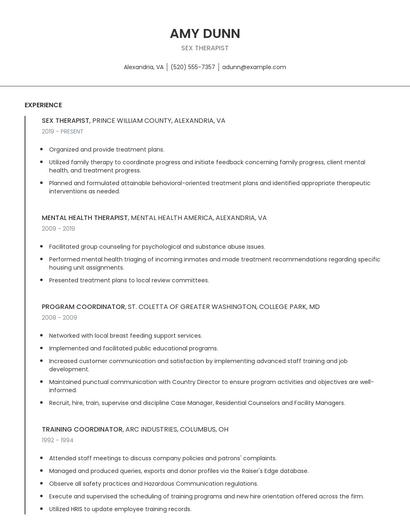 Sex Therapist Resume