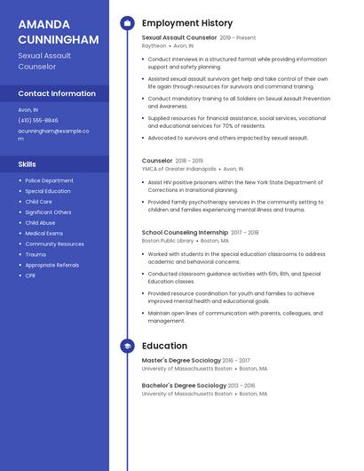 Sexual Assault Counselor Resume