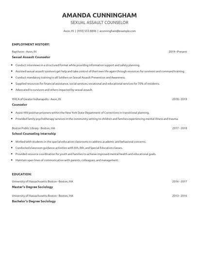 Sexual Assault Counselor Resume