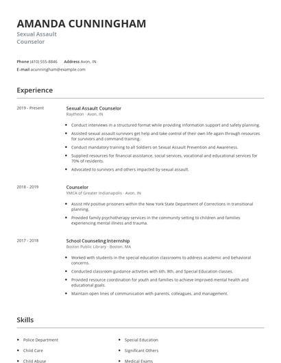 Sexual Assault Counselor Resume
