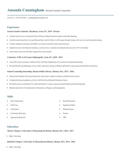 Sexual Assault Counselor Resume