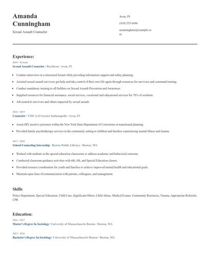Sexual Assault Counselor Resume