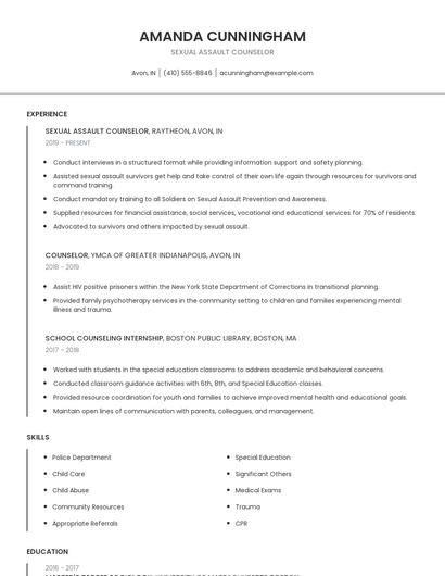 Sexual Assault Counselor Resume