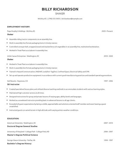 Shaker Resume