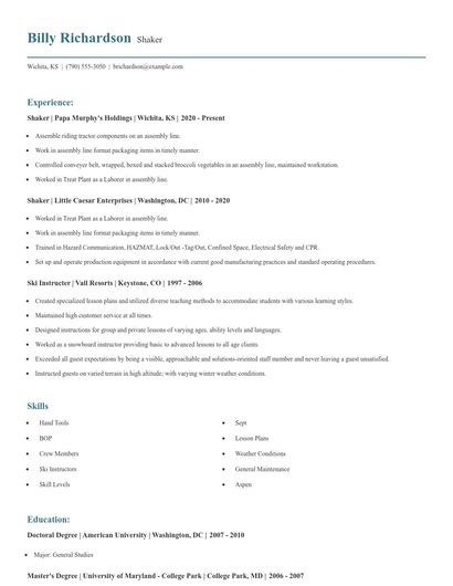 Shaker Resume