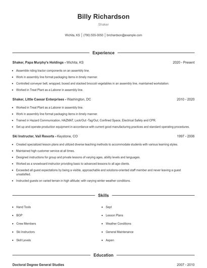 Shaker Resume
