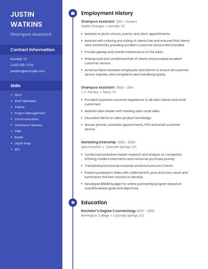 Shampoo Assistant Resume