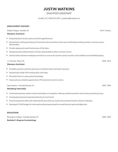 Shampoo Assistant Resume