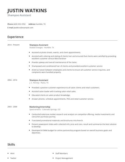 Shampoo Assistant Resume