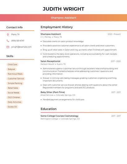 Shampoo Assistant Resume