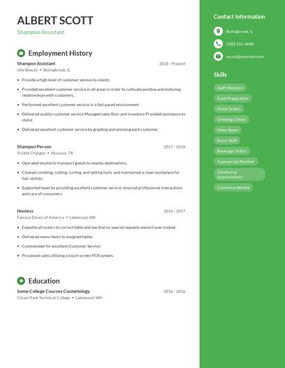 Shampoo Assistant Resume