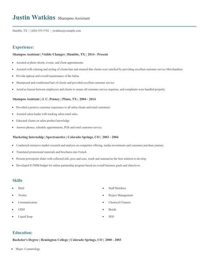Shampoo Assistant Resume