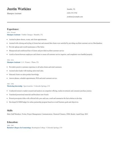 Shampoo Assistant Resume