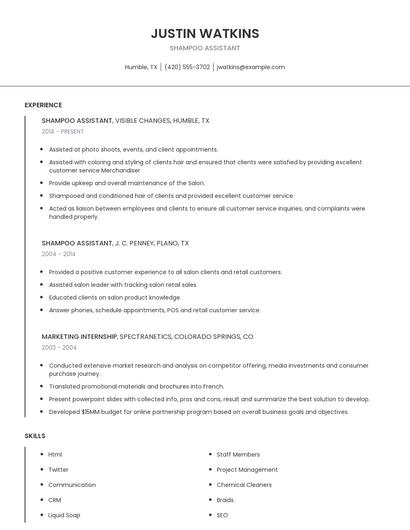 Shampoo Assistant Resume
