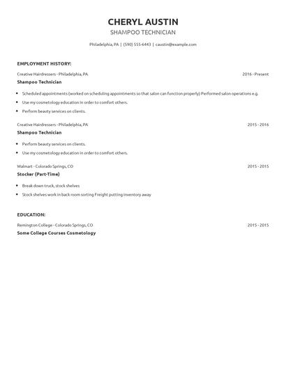 Shampoo Technician Resume