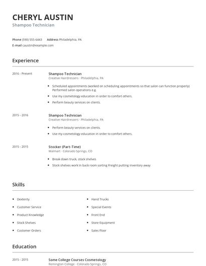 Shampoo Technician Resume