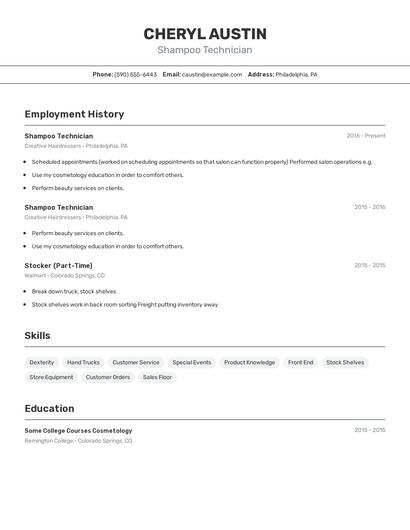 Shampoo Technician Resume