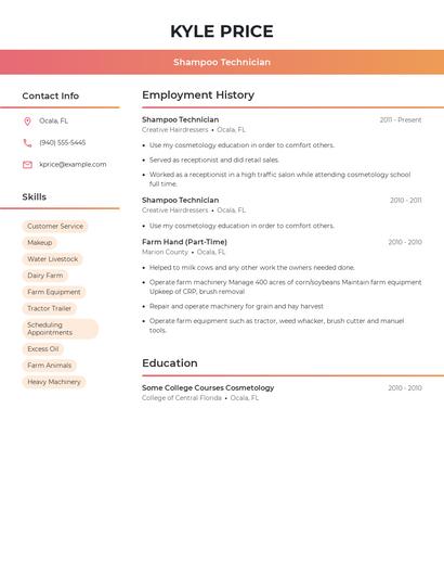 Shampoo Technician Resume