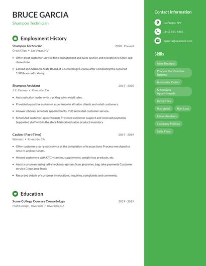 Shampoo Technician Resume