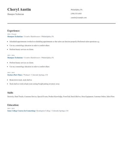 Shampoo Technician Resume