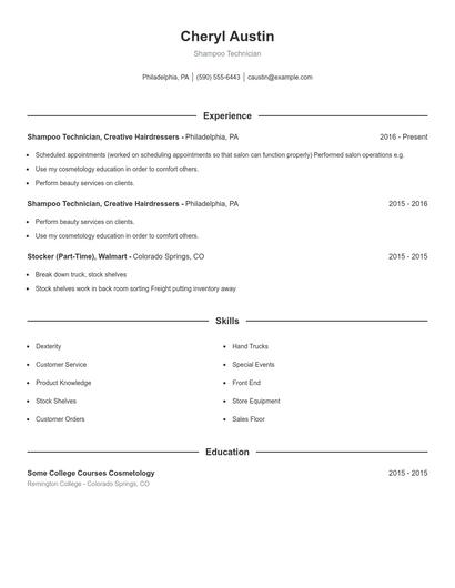 Shampoo Technician Resume