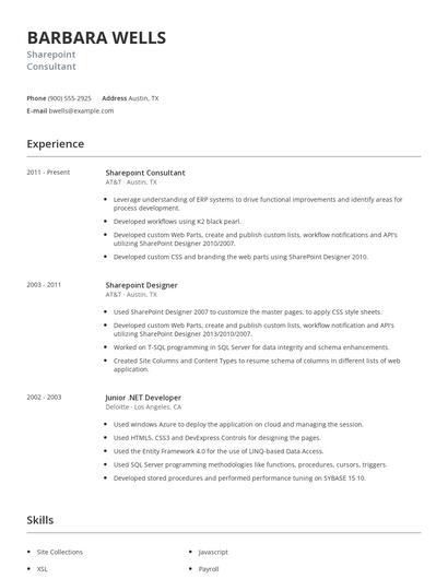 Sharepoint Consultant Resume