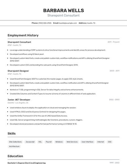 Sharepoint Consultant Resume