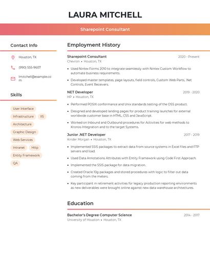 Sharepoint Consultant Resume