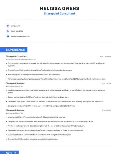 Sharepoint Consultant Resume