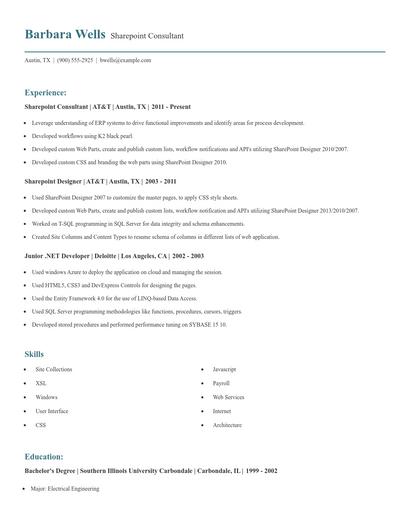 Sharepoint Consultant Resume