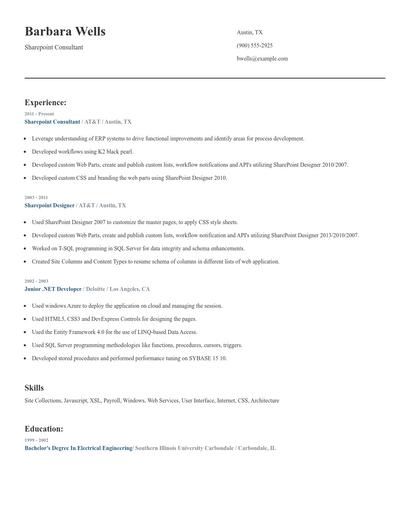 Sharepoint Consultant Resume