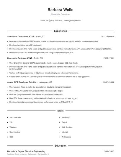Sharepoint Consultant Resume