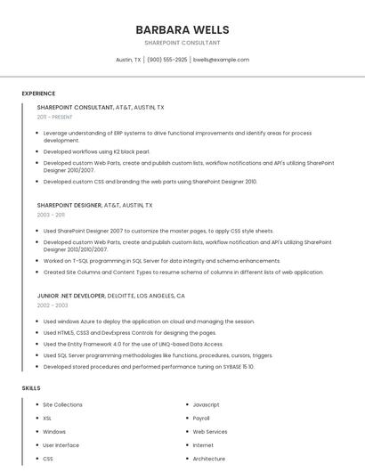 Sharepoint Consultant Resume