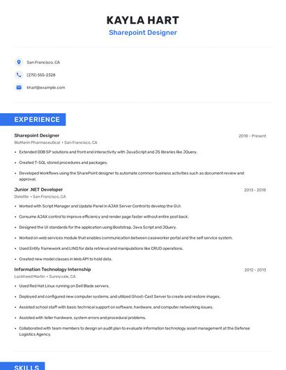 Sharepoint Designer Resume
