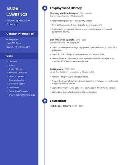 Shearing Machine Operator Resume