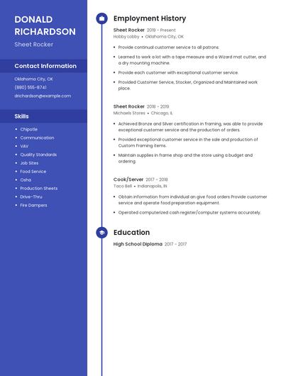 Sheet Rocker Resume