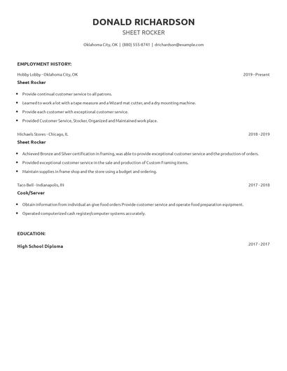 Sheet Rocker Resume