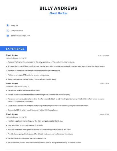 Sheet Rocker Resume