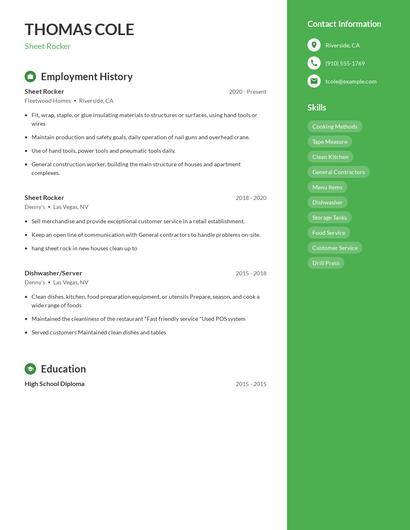 Sheet Rocker Resume