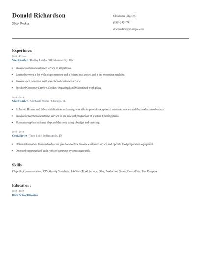 Sheet Rocker Resume