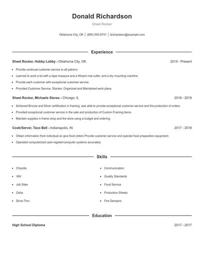 Sheet Rocker Resume