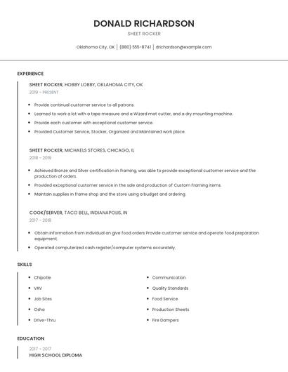 Sheet Rocker Resume