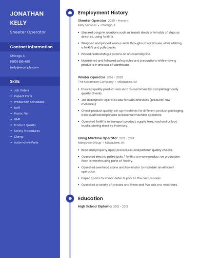 Sheeter Operator Resume