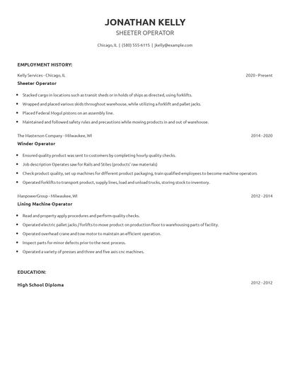 Sheeter Operator Resume