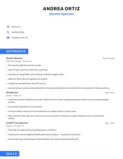 Sheeter Operator Resume