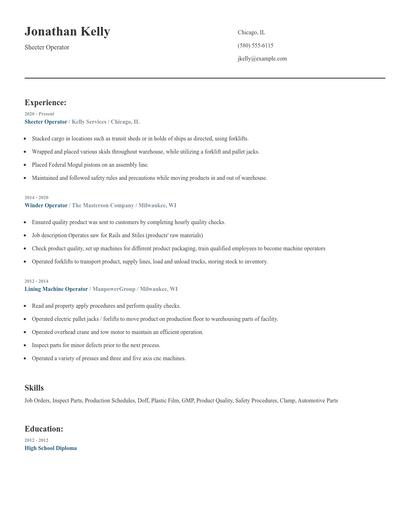 Sheeter Operator Resume