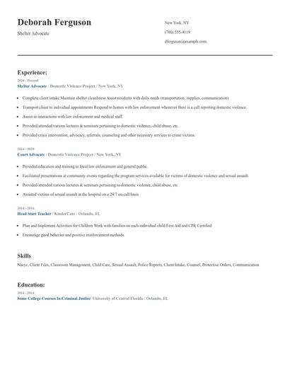 Shelter Advocate Resume