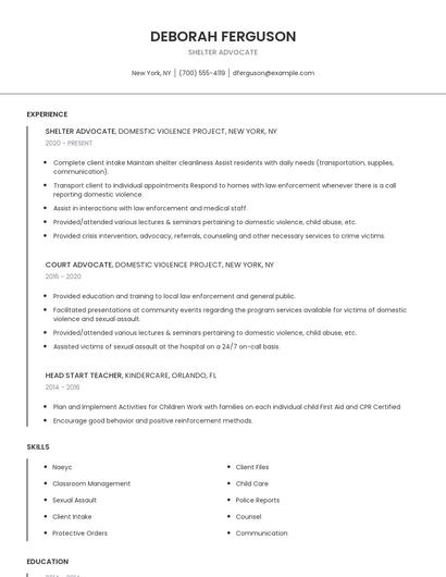 Shelter Advocate Resume